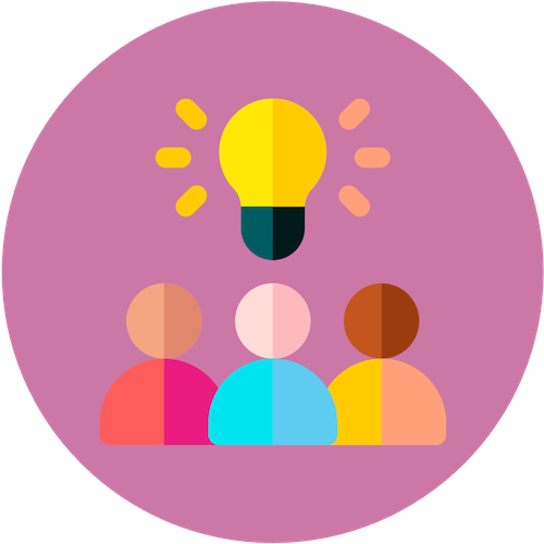 collaboration icon (three people with a lightbulb above their heads)